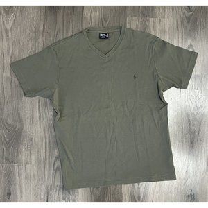 VINTAGE Polo Ralph Lauren T Shirt Men Large Green V Neck Single Stitch Pony 90s